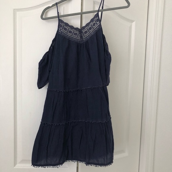 Navy Blue Summer Crochet Dress Flowy Babydoll - Picture 2 of 4